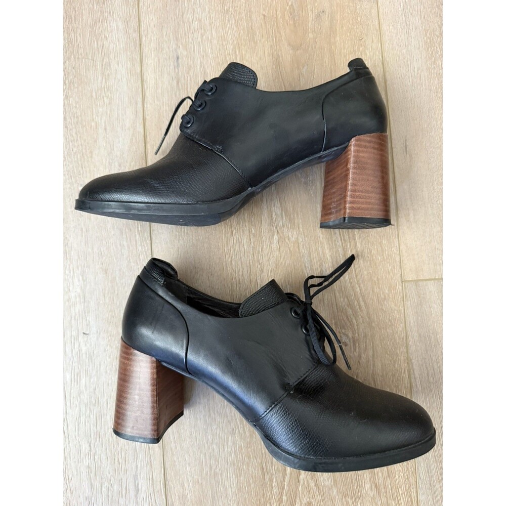 Camper Kara Black Leather Lace-Up Block Heel Oxford Pumps - EU 40 / US 9